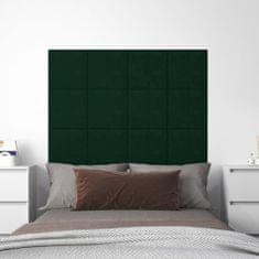 Greatstore Nástěnné panely 12 ks tmavě zelené 30 x 30 cm samet 1,08 m²