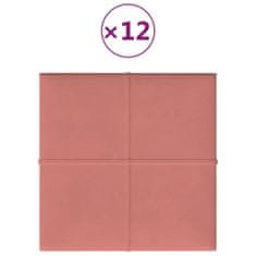 Vidaxl Nástěnné panely 12 ks růžové 30 x 30 cm samet 1,08 m²