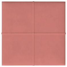 Greatstore Nástěnné panely 12 ks růžové 30 x 30 cm samet 1,08 m²