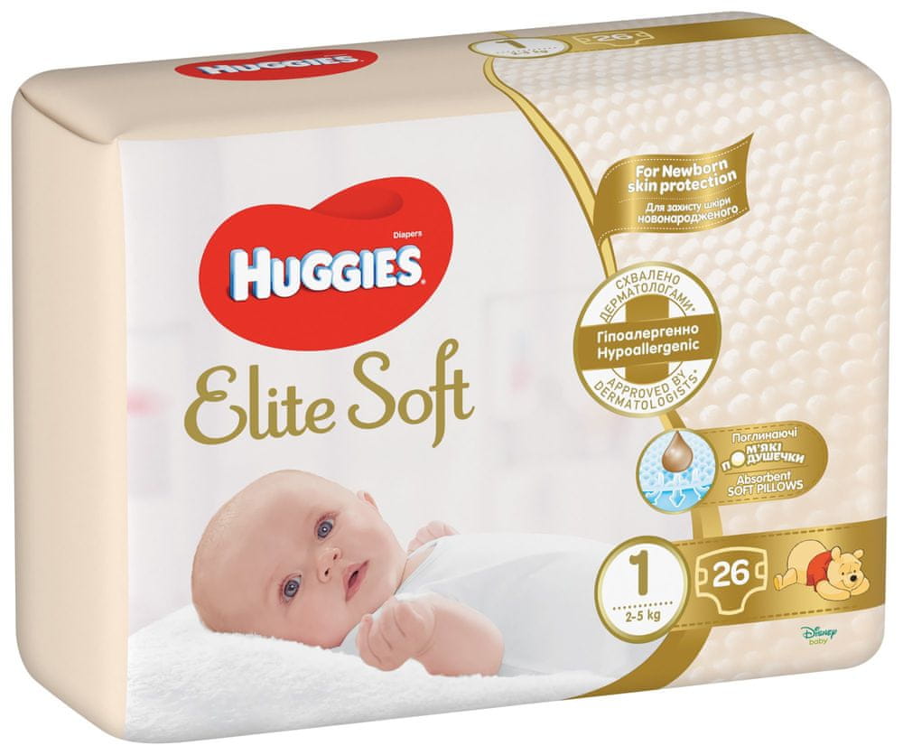 Huggies Elite Soft 1 Newborn (3-5 kg) 26 ks