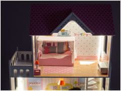 Mamabrum XXL Největší dřevěný domeček pro panenky - 123 cm - LED podsvícení - terasa, příslušenství, zahrada