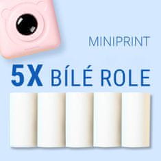Termo Papír do tiskárny MINIPRINT, Bílý Papír do mini tiskárny (5 ks, 5,7 x 3 cm) | 5 x Role bílého Termopapíru pro Mini tiskárnu MINIPRINT