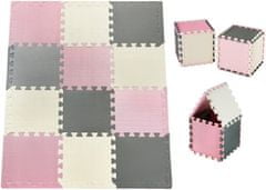 Moby System Pěnové puzzle 12 ks. - vzdělávací pěnová rohož 120 x 90 x 1,2 cm s okrajem - růžová