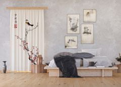 AG Design Japonská Sakura s ptáčkem, záclona, 140 x 245 cm, 1 díl, FCS L 7595