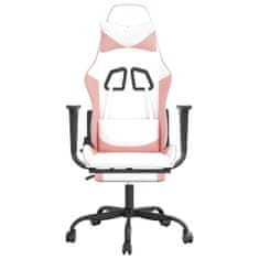 Greatstore Otočná herní židle s podnožkou bílá a růžová umělá kůže