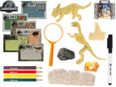 Mikro Trading JURSKÝ SVĚT - kufřík průzkumníka s lupou, psacími potřebami a se sadou dinosauřích fosilií v krabičce
