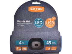 Extol Light čepice s čelovkou 4x45lm, USB nabíjení, modrá, univerzální velikost, 73% acryl a 27% polyester