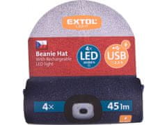 Extol Light čepice s čelovkou 4x45lm, USB nabíjení, bílo-červeno-modrá, univerzální velikost, 73% acryl a 27% polyester