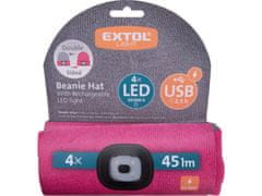 Extol Light čepice s čelovkou 4x45lm, USB nabíjení, světle šedá/růžová, oboustranná, univerzální velikost, 73% acryl a 27% polyester