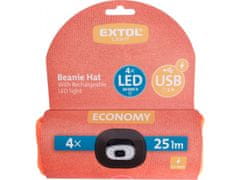 Extol Light čepice s čelovkou 4x25lm, USB nabíjení, fluorescentní oranžová, ECONOMY, univerzální velikost, 100% acryl