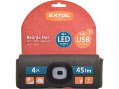 Extol Light čepice s čelovkou 4x45lm, USB nabíjení, fluorescentní oranžová/khaki zelená, oboustranná, univerzální velikost, 100% acryl