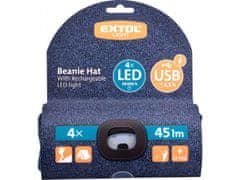 Extol Light čepice s čelovkou 4x45lm, USB nabíjení, modrá/černá, univerzální velikost, 100% acryl