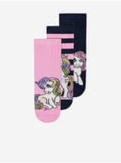 Name it Sada tří párů holčičích vzorovaných ponožek v černé a růžové barvě name it 19-21