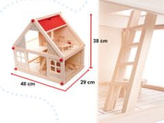 Ikonka Dřevěný domeček pro panenky + nábytek a lidé 40cm