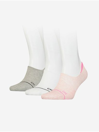 Calvin Klein Sada tří párů dámských ponožek v šedé, bílé a růžové barvě Calvin Klein Underwear