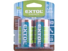 Extol Energy Baterie alkalické, 2ks, 1,5V D (LR20)