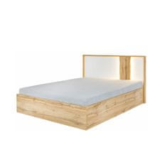KONDELA Manželská postel s osvětlením Vodena 160 - dub wotan/bílá