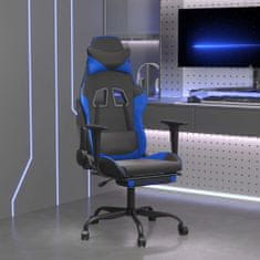 shumee Masážní herní židle s podnožkou černá a modrá umělá kůže