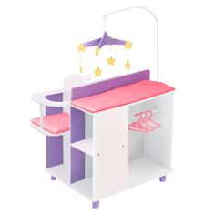 Teamson Olivia's Little World Růžovofialový Přebalovací Stolek Pro Panenky Do Dětského Pokoje Hrací Set S Vysokou Židličkou A Mobilní Hvězdou Td-0203A