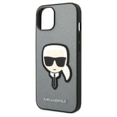 Karl Lagerfeld KLHCP14MSAPKHG hard silikonové pouzdro iPhone 14 PLUS 6.7" silver Saffiano Karl`s Head Patch