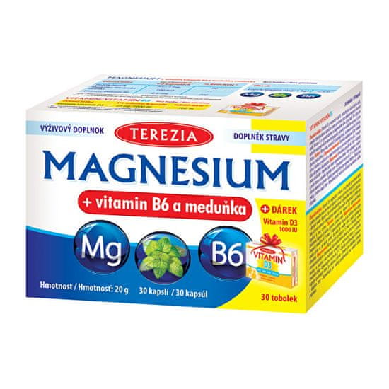 TEREZIA COMPANY Magnesium + vitamin B6 a meduňka 30 kapslí + DÁREK Vitamin D3 1000 IU 30 tobolek