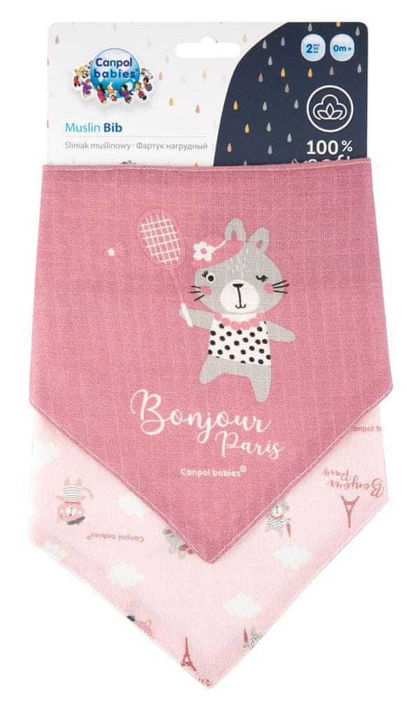 Levně Canpol babies Mušelínový slintáček BONJOUR PARIS 2 ks růžový