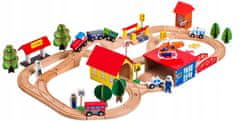 Lean-toys Dřevěná dráha, lanovka, autíčka, stromy, budovy, vrtulník