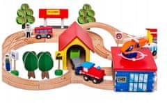 Lean-toys Dřevěná dráha, lanovka, autíčka, stromy, budovy, vrtulník