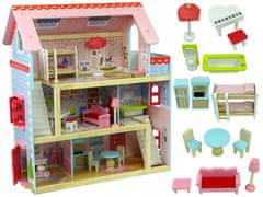 Lean-toys Dřevěný dům Marika, otevřená okna, tři patra