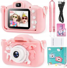 ABC2 Dětský digitální fotoaparát s motivem jednorožce +SD - Růžový 