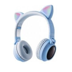 BEMI INVEST Bezdrátová sluchátka Cat Ear s tlapkou pastelové tmavě modré