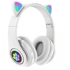 BEMI INVEST Bezdrátová sluchátka Cat Ear s tlapkou pastelové bílé