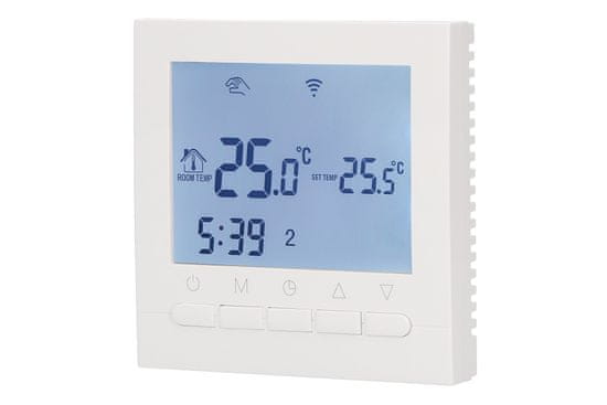 Aluzan E-16 WiFi, programovatelný pokojový termostat pro spínání elektrického vytápění do 16A, ovladatelný na dálku pomocí aplikace pro Android nebo iOS