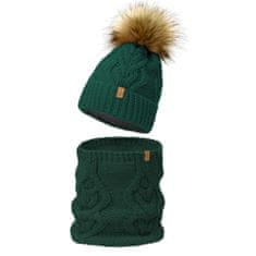NANDY Dámský zimní fleecový set čepice a šály - zelená