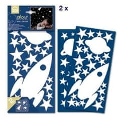 Crearreda Samolepicí dekorace Crearreda WA S Rocket & Stars 77226 Svítící hvězdy a rakety