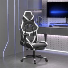 shumee Masážní herní židle s podnožkou černá a bílá umělá kůže