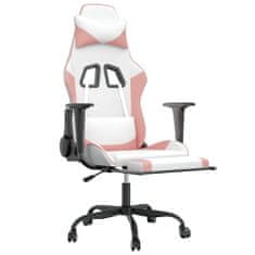 Greatstore Herní židle s podnožkou bílá a růžová umělá kůže