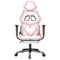 Greatstore Masážní herní židle s podnožkou bílá a růžová umělá kůže