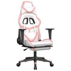 Greatstore Masážní herní židle s podnožkou bílá a růžová umělá kůže