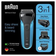 Braun Elektrický holicí strojek pro muže Braun Series 3 310BT, 3 flexibilní břity, které se přizpůsobí konturám obličeje
