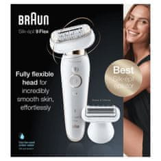 Braun Elektrický depilátor Braun Silk-épil 9 Flex 9-002 pro ženy, Flexibilní hlava, Micro grip 40 peset, SensoSmart, White / Gold