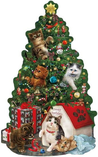 SunsOut Puzzle Kočičky u Vánočního stromku
