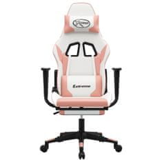 Vidaxl Masážní herní židle s podnožkou bílá a růžová umělá kůže