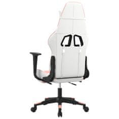 Vidaxl Masážní herní židle s podnožkou bílá a růžová umělá kůže