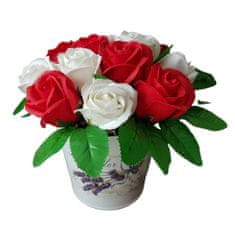 IDARY Mýdlová kytice s růžemi - Červeno-bílá