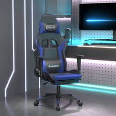 Greatstore Masážní herní židle s podnožkou černá a modrá umělá kůže