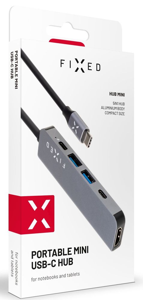Levně FIXED 5-portový hliníkový USB-C HUB Mini pro notebooky a tablety, FIXHU-MN-GR šedý