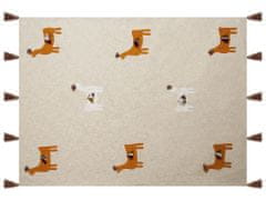 Beliani Bavlněná přikrývka 130 x 180 cm béžová/oranžová KHANDWA