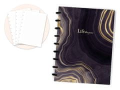 Life Designer Zápisník - Linkované, papírový ACHÁT ČERNÝ (nepoškrabatelný soft touch)