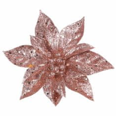 Autronic Vánoční růže na klipu, barva růžová s glitry. NL0150 PINK, sada 6 ks